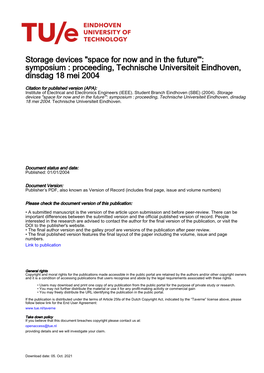 Proceeding, Technische Universiteit Eindhoven, Dinsdag 18 Mei 2004