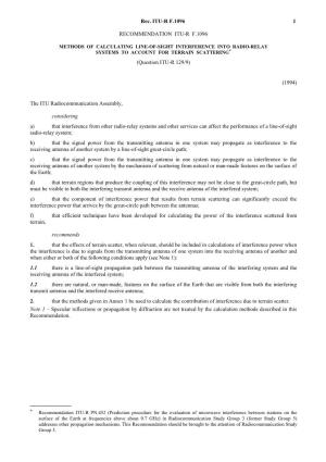 ITU-R RECOMMENDATION F.1096 (09-1994) Methods of Calculating Line-Of-Sight Interference Into Radio-Relay Systems to Account