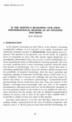 Epistemological Realism As an Intuitive Doctrine Ron Wilburn