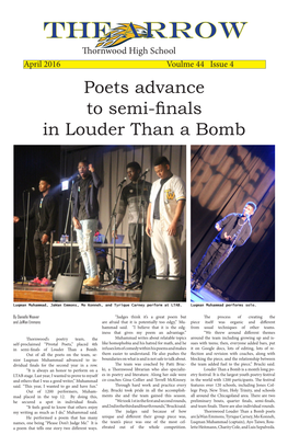 The Arrow Thornwood High School April 2016 Voulme 44 Issue 4 Poets Advance to Semi-Finals in Louder Than a Bomb