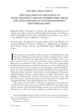 The Explosion of Dionysius of Halicarnassus: Ghosts of Rhetoric from the Artes Historicae to Postmodernist Historiography*