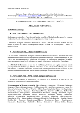 Cahier Des Charges De L'appellation D'origine Contrôlée Mirabelle De Lorraine