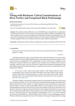 Vibing with Blackness: Critical Considerations of Black Panther and Exceptional Black Positionings