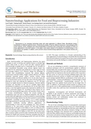 Nanotechnology Applications for Food and Bioprocessing Industries