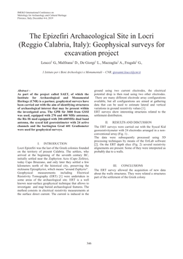 The Epizefiri Archaeological Site in Locri (Reggio Calabria, Italy): Geophysical Surveys for Excavation Project