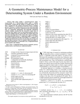 A Geometric-Process Maintenance Model for a Deteriorating System Under a Random Environment Yeh Lam and Yuan Lin Zhang