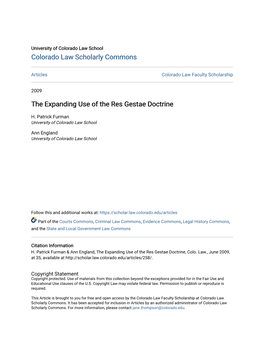 The Expanding Use of the Res Gestae Doctrine