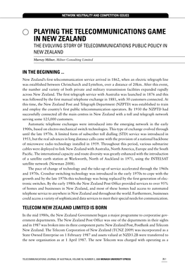 Playing the Telecommunications Game in New Zealand the Evolving Story of Telecommunications Public Policy in New Zealand