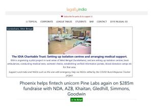 Phoenix Helps Fintech Unicorn Pine Labs Again on $285M Fundraise with NDA, AZB, Khaitan, Gledhill, Simmons, Goodwin  in Brief       