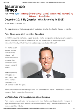 December 2018 Big Question: What Is Coming in 2019? | Ask the Expert | Insurance Times