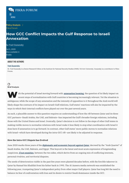 How GCC Conflict Impacts the Gulf Response to Israeli Annexation by Yoel Guzansky