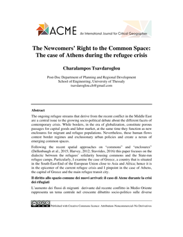 The Case of Athens During the Refugee Crisis