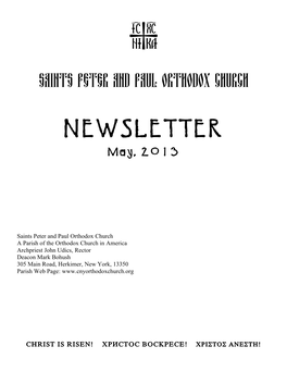 NEWSLETTER May, 2013