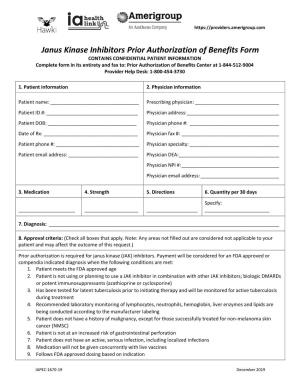 Janus Kinase Inhibitors Prior Authorization of Benefits Form