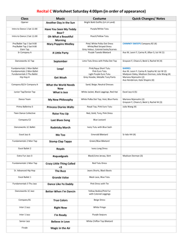 Recital C Worksheet (Crew, Chaperones)