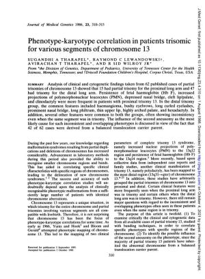 Phenotype-Karyotype Correlation in Patientstrisomic