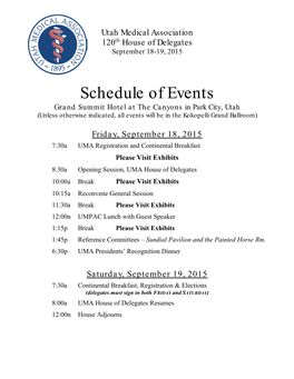 Utah Medical Association 120Th House of Delegates September 18-19, 2015