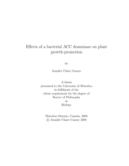Effects of a Bacterial ACC Deaminase on Plant Growth