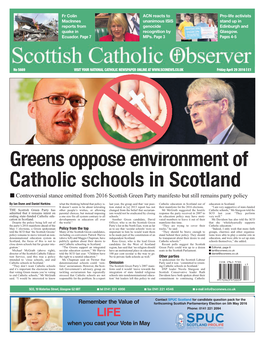 Greens Oppose Environment of Catholic Schools in Scotland