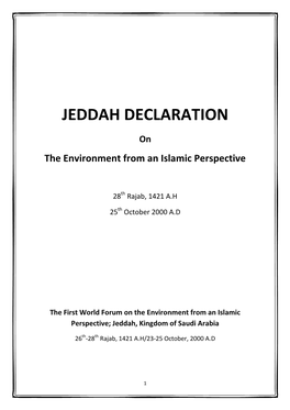 JEDDAH DECLARATION on the Environment from an Islamic
