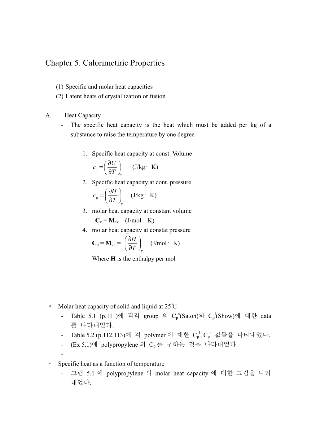 Chapter 5. Calorimetiric Properties