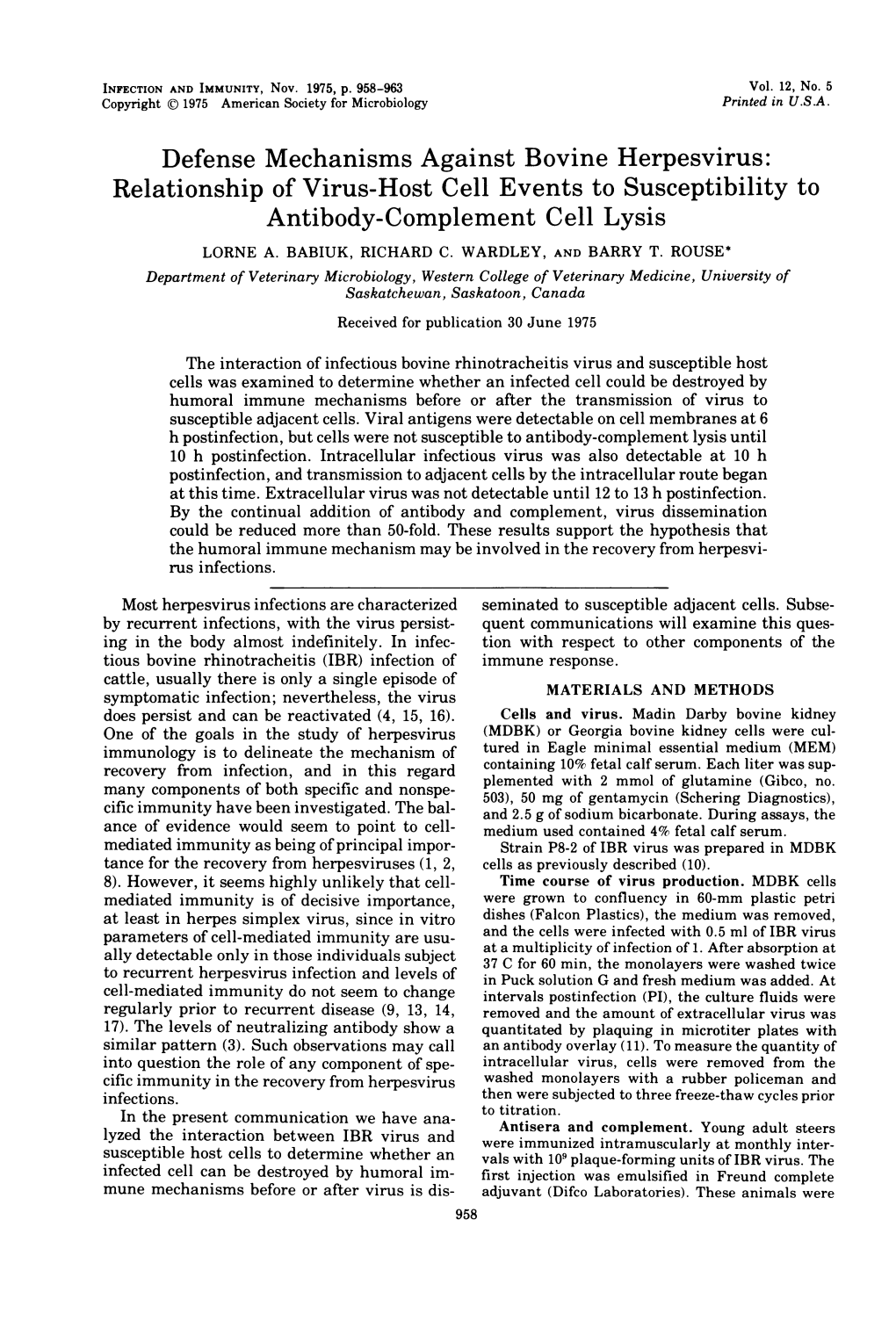 Antibody-Complement Cell Lysis LORNE A