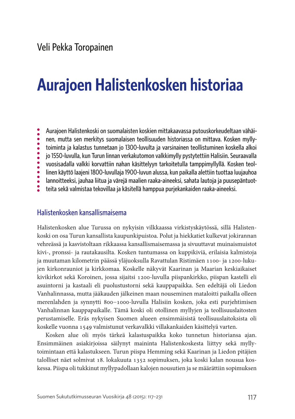 Aurajoen Halistenkosken Historiaa