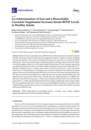 Co-Administration of Iron and a Bioavailable Curcumin Supplement Increases Serum BDNF Levels in Healthy Adults