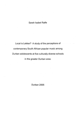 Contemporary South African Popular Music Among Durban Adole