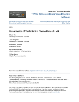 Determination of Thiafentanil in Plasma Using Lcâ•Fims