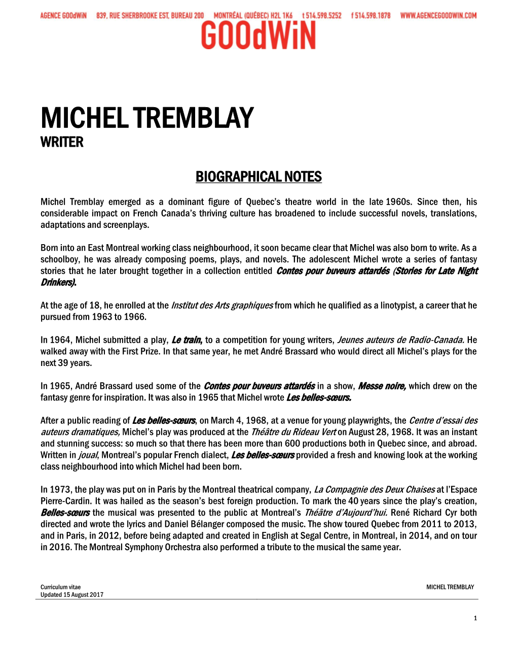 Michel Tremblay Writer