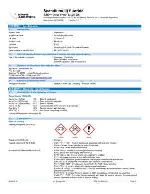Scandium(III) Fluoride Safety Data Sheet M021201 According to Federal Register / Vol