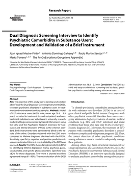 Dual Diagnosis Screening Interview to Identify Psychiatric Comorbidity in Substance Users: Development and Validation of a Brief Instrument