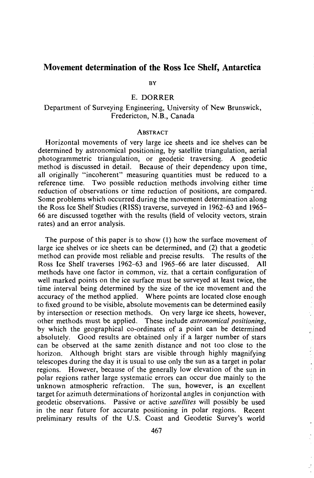 Movement Determination of the Ross Ice Shelf, Antarctica