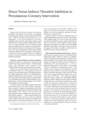 Direct Versus Indirect Thrombin Inhibition in Percutaneous Coronary Intervention
