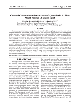 Chemical Composition and Occurrence of Mycotoxins in Six Blue- Mould-Ripened Cheeses in Egypt El-Zahar K.1, Abdel Galeel A.A