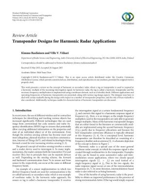 Review Article Transponder Designs for Harmonic Radar Applications