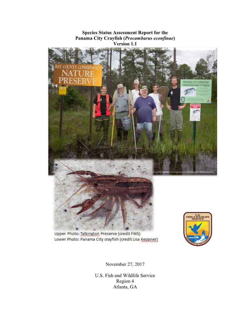 Species Status Assessment Report for the Panama City Crayfish (Procambarus Econfinae) Version 1.1