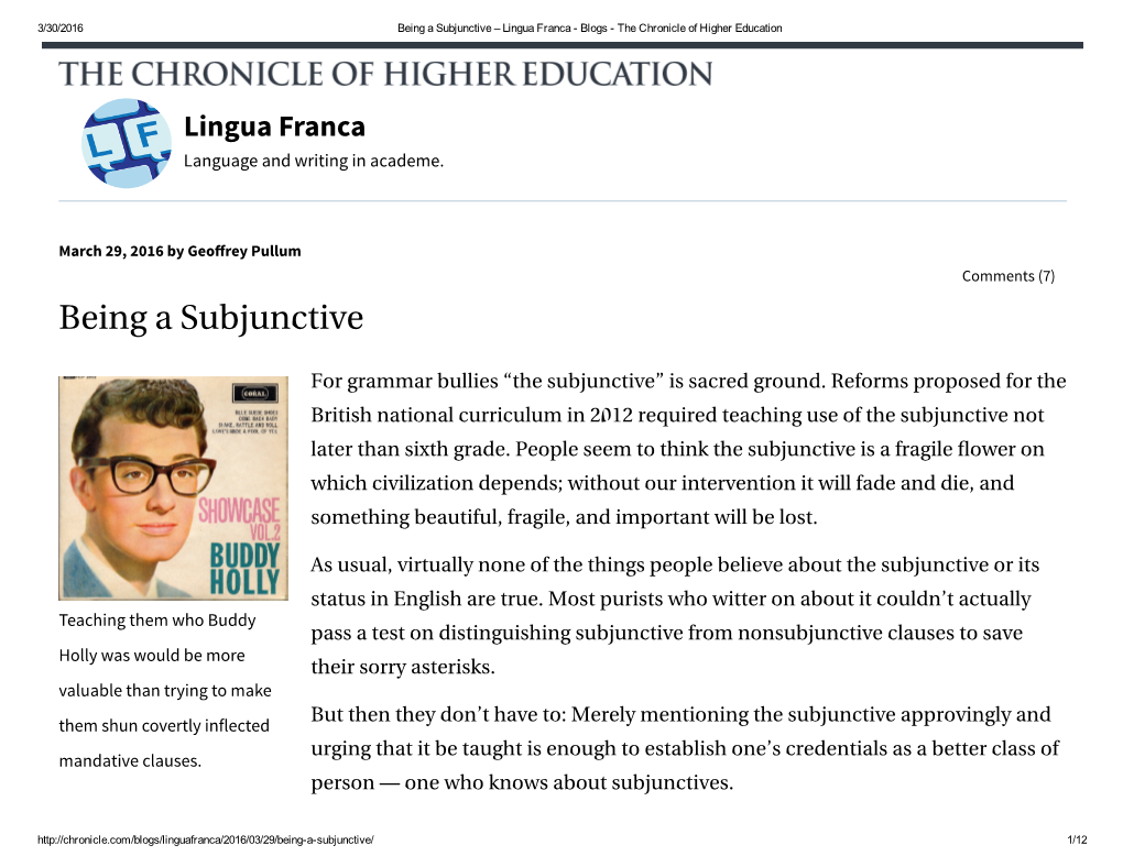 Being a Subjunctive – Lingua Franca ­ Blogs ­ the Chronicle of Higher Education