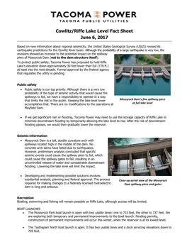 Cowlitz/Riffe Lake Level Fact Sheet June 6, 2017
