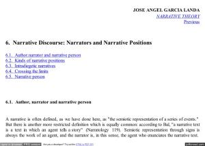 6. Narrative Discourse: Narrators and Narrative Positions