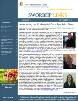Introducing Our Prehospital Care Specialist Team Prehospital Care Specialist 2 Team...Cont’D