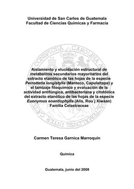 Universidad De San Carlos De Guatemala Facultad De Ciencias Químicas Y Farmacia