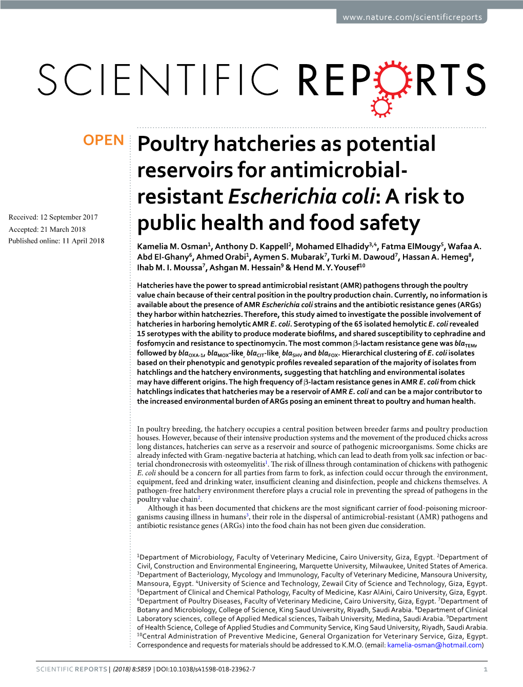 Resistant Escherichia Coli: a Risk to Public Health and Food Safety