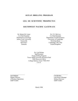 Ocean Drilling Program Leg 181 Scientific Prospectus
