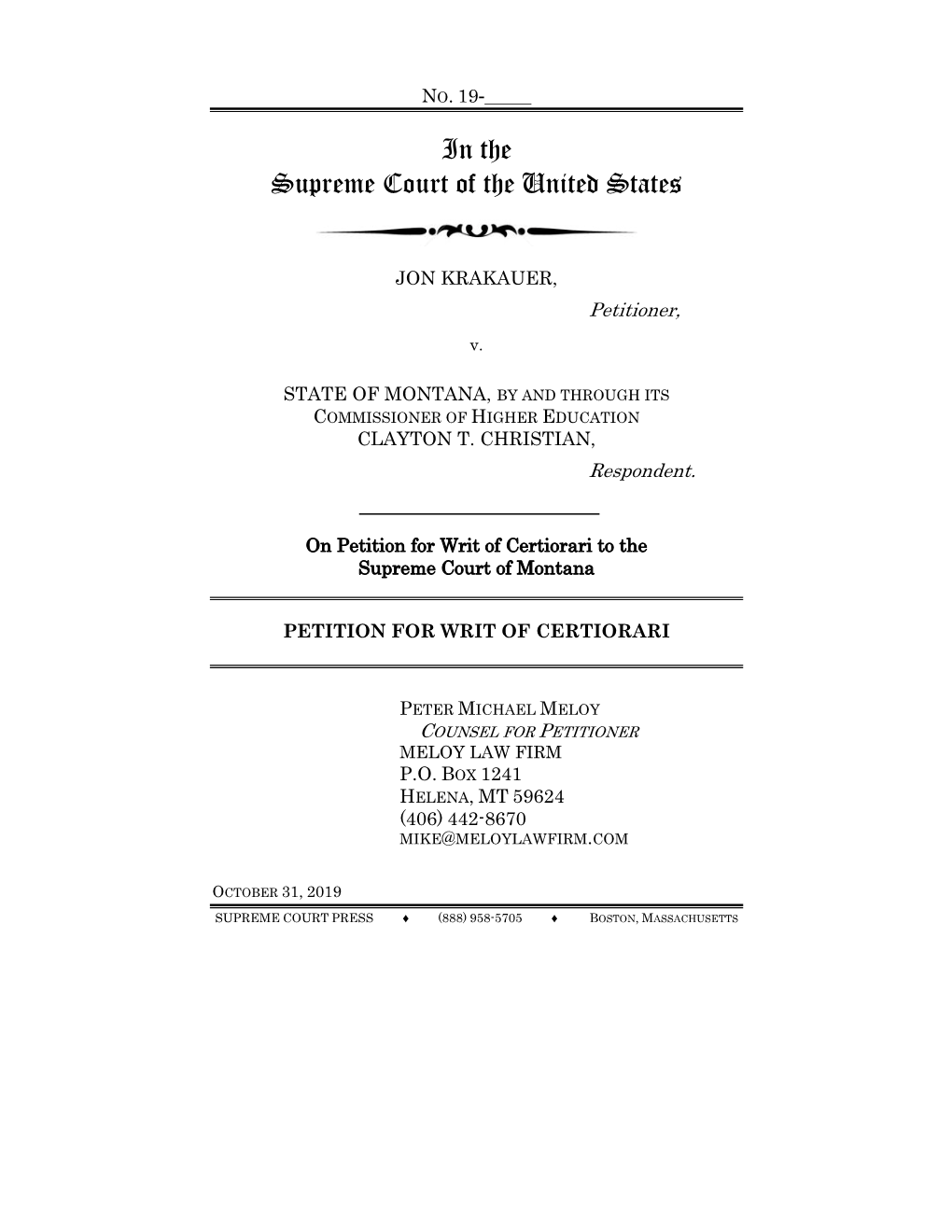 Petition for Writ of Certiorari to the Supreme Court of Montana