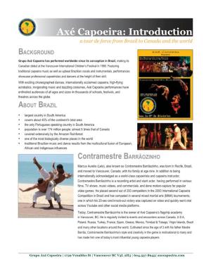 Axé Capoeira: Introduction a Tour De Force from Brazil to Canada and the World