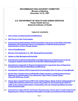 RECOMBINANT DNA ADVISORY COMMITTEE Minutes of Meeting December 15-16, 1997