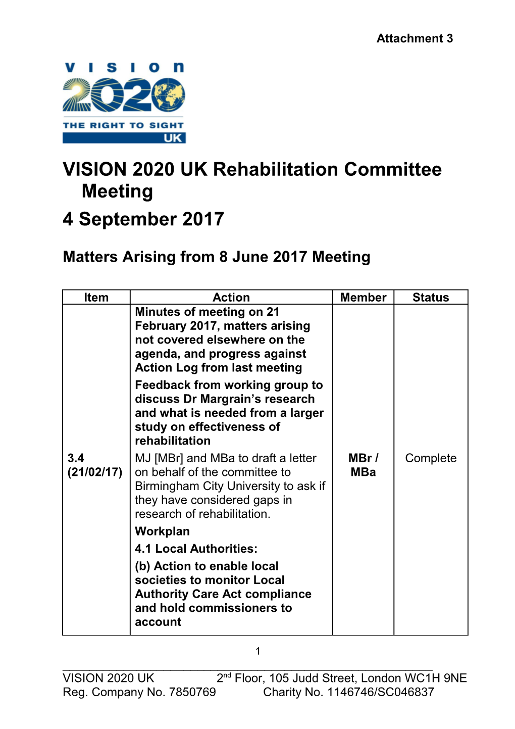 VISION 2020 UK Rehabilitation Committee Meeting