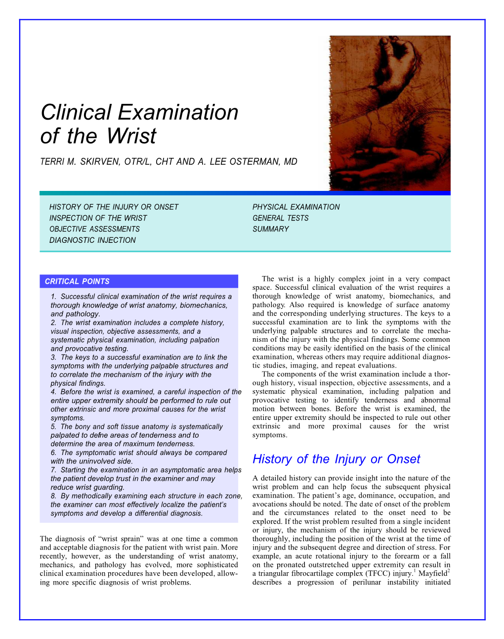 Clinical Examination of the Wrist TERRI M